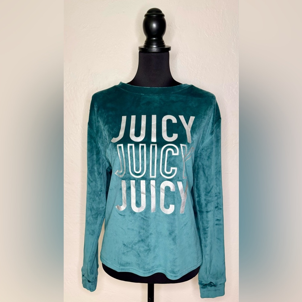 JUICY COUTURE Velvet Velour Crew Neck Pullover Sweatshirt Top Women's Size Large